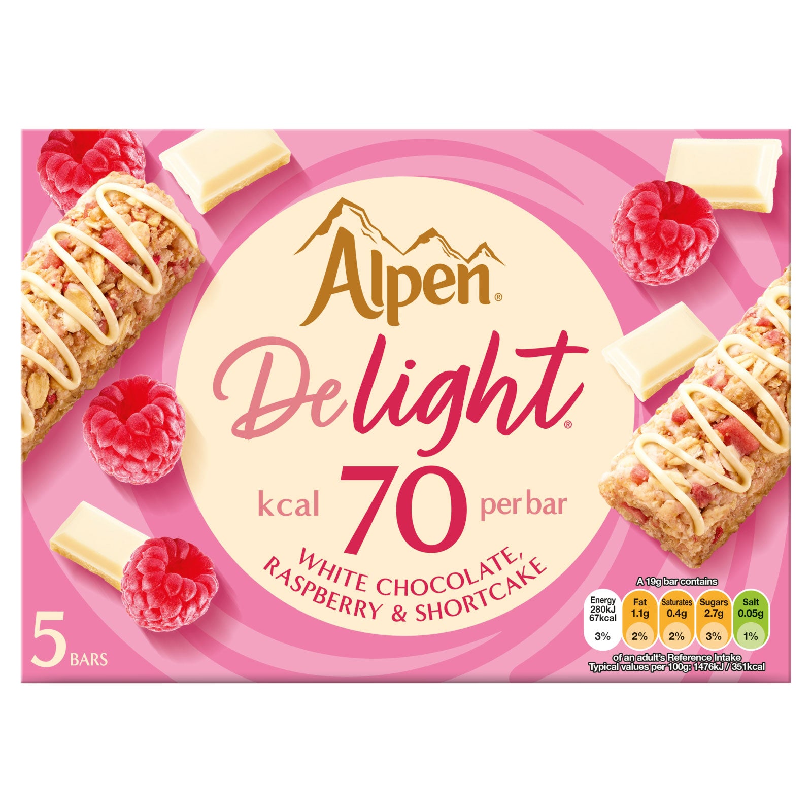 Alpen Delight 5 White Chocolate, Raspberry & Shortcake Bars 95g