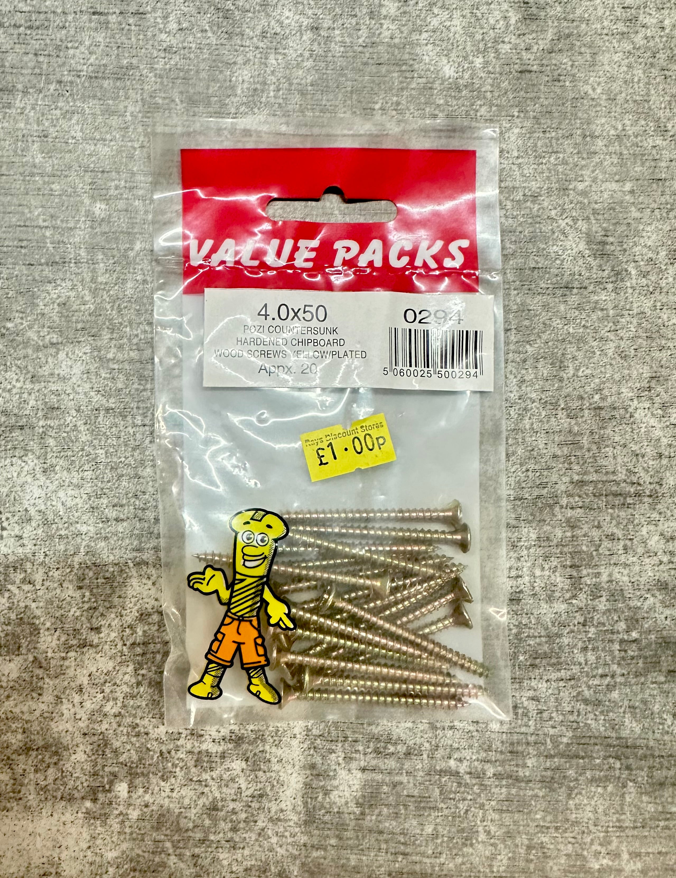 Value Pack 4.0 X 50 Pozi Csk Chipboard Screws Yellow 20 Per Pack