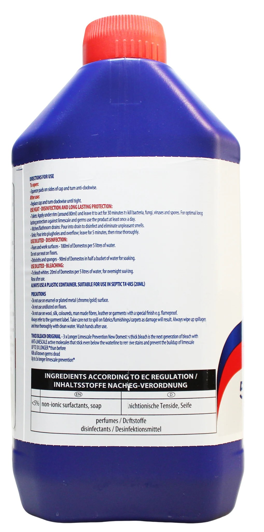 2 x Domestos Thick Bleach Germ Killer Extended Power 5L Limescale Prevention