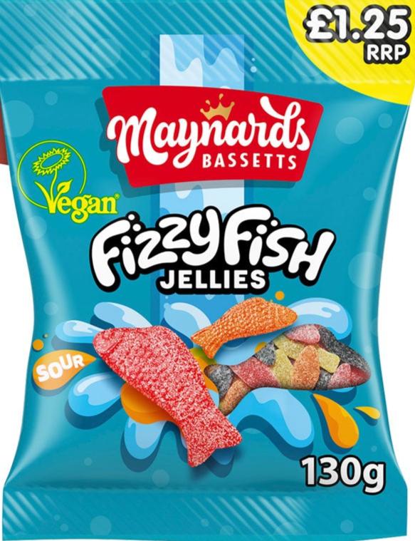 Maynards Bassetts Fizzy Fish Sour Jellies  Natural Colours & Flavours 130g