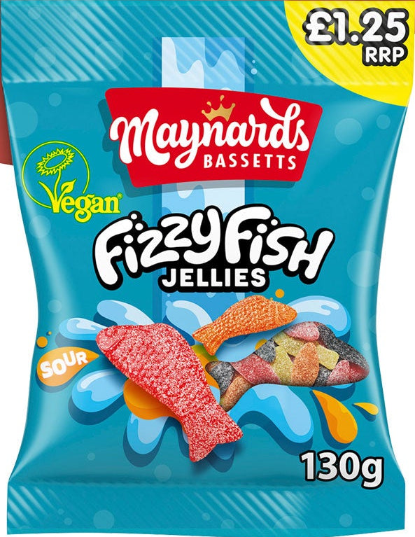 Maynards Bassetts Fizzy Fish Sour Jellies Natural Colours & Flavours 130g