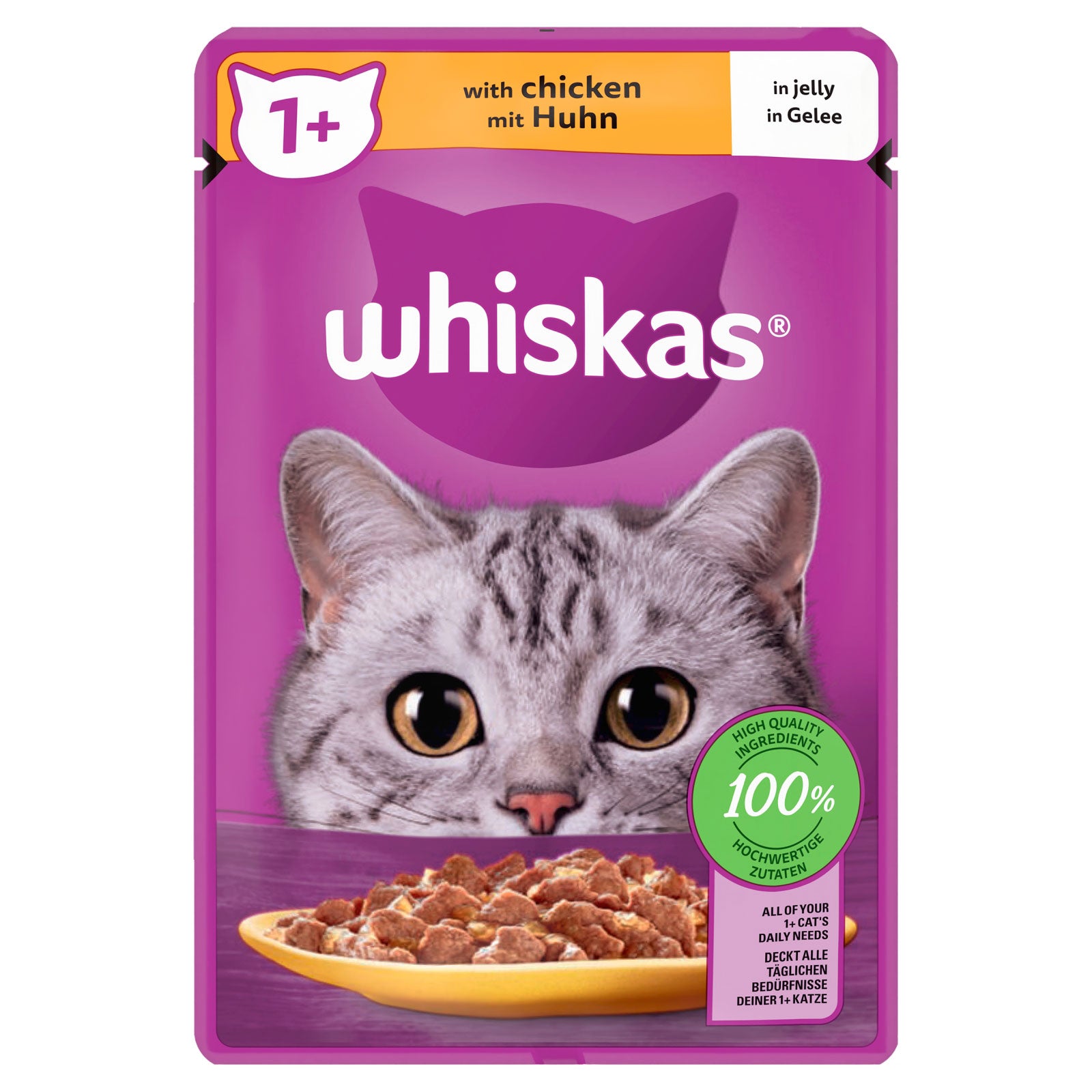 Whiskas 1+ Adult Wet Cat Food Pouches in Jelly with Chicken 85g 18/10/2025