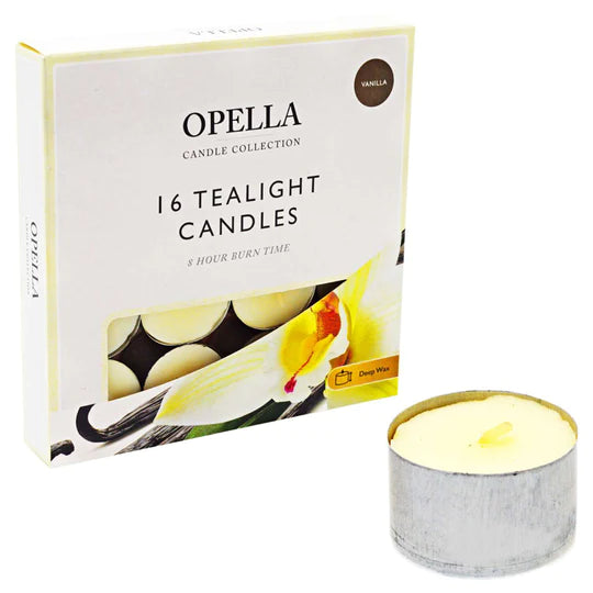 OPELLA 16 Tealight Candles Vanilla 8 Hour