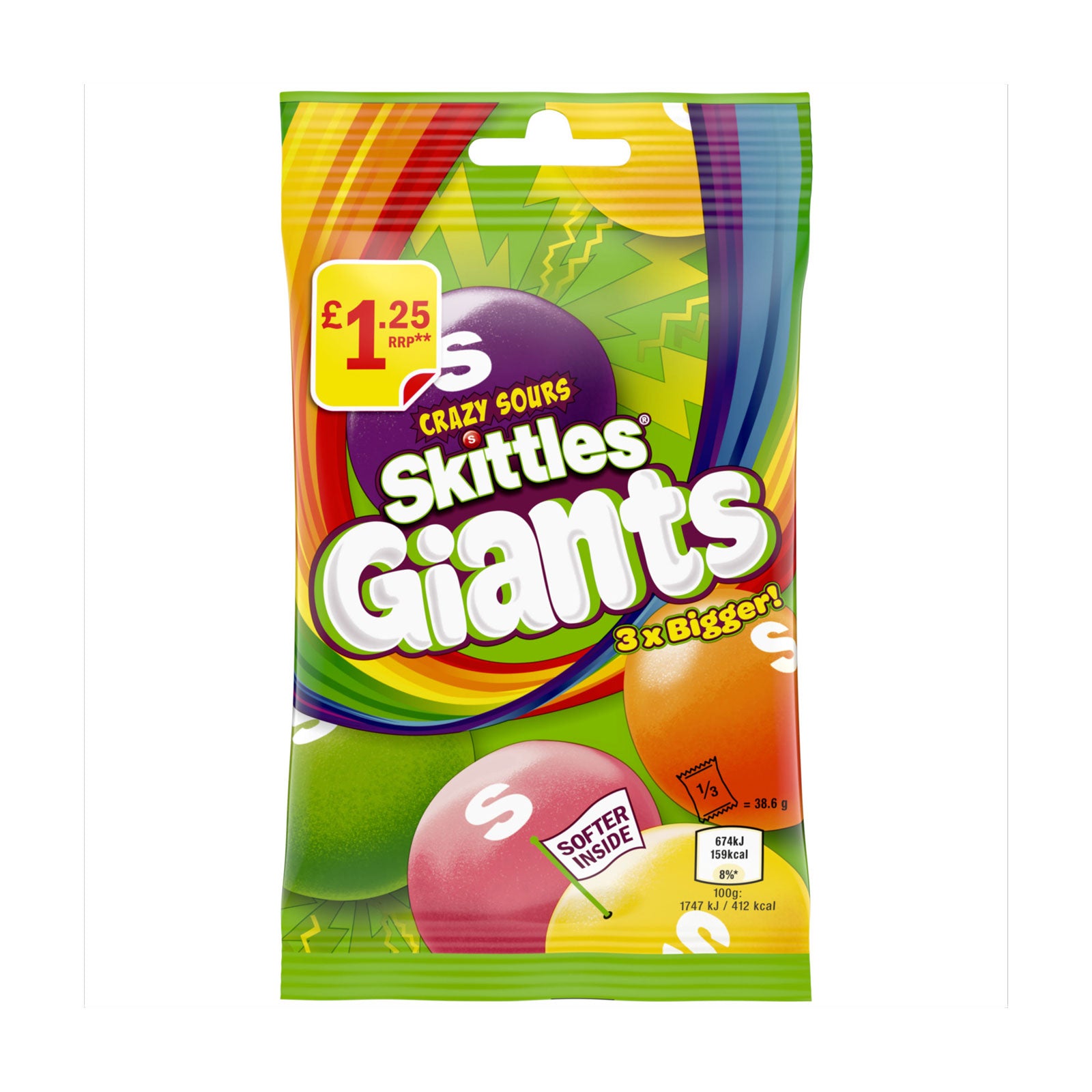 Skittles Pouch Giants Crazy Sour 3 x Bigger 116g 18/11/24