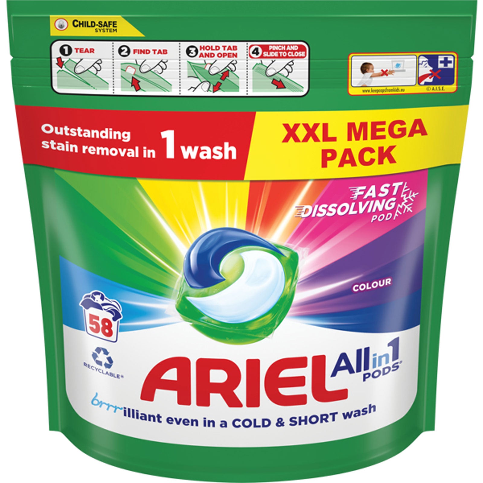 Ariel Pods Colour 58s XXL Mega Pack