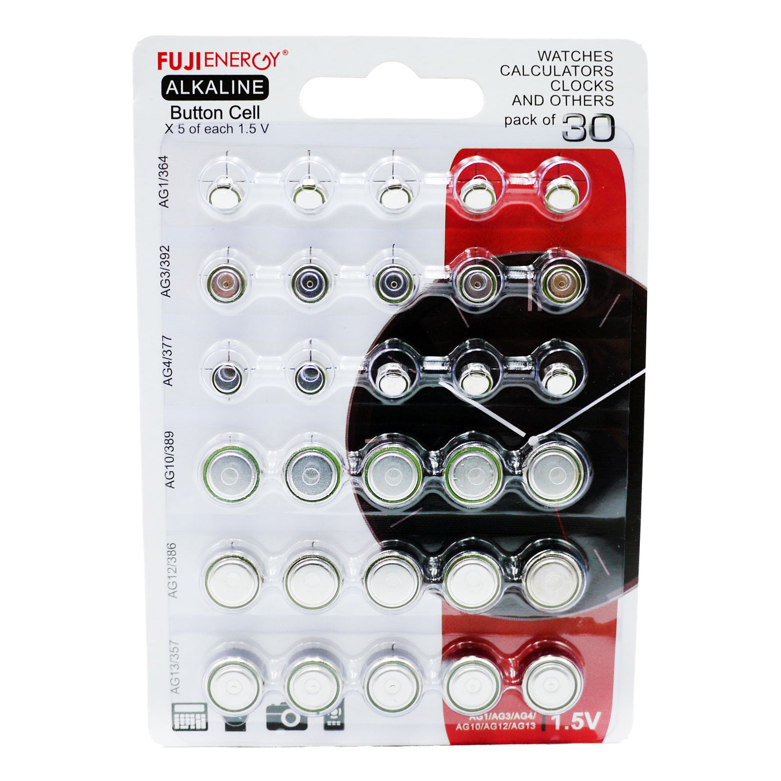 Fuji Energy Alkaline Button Cell Pack of 30 1.5V