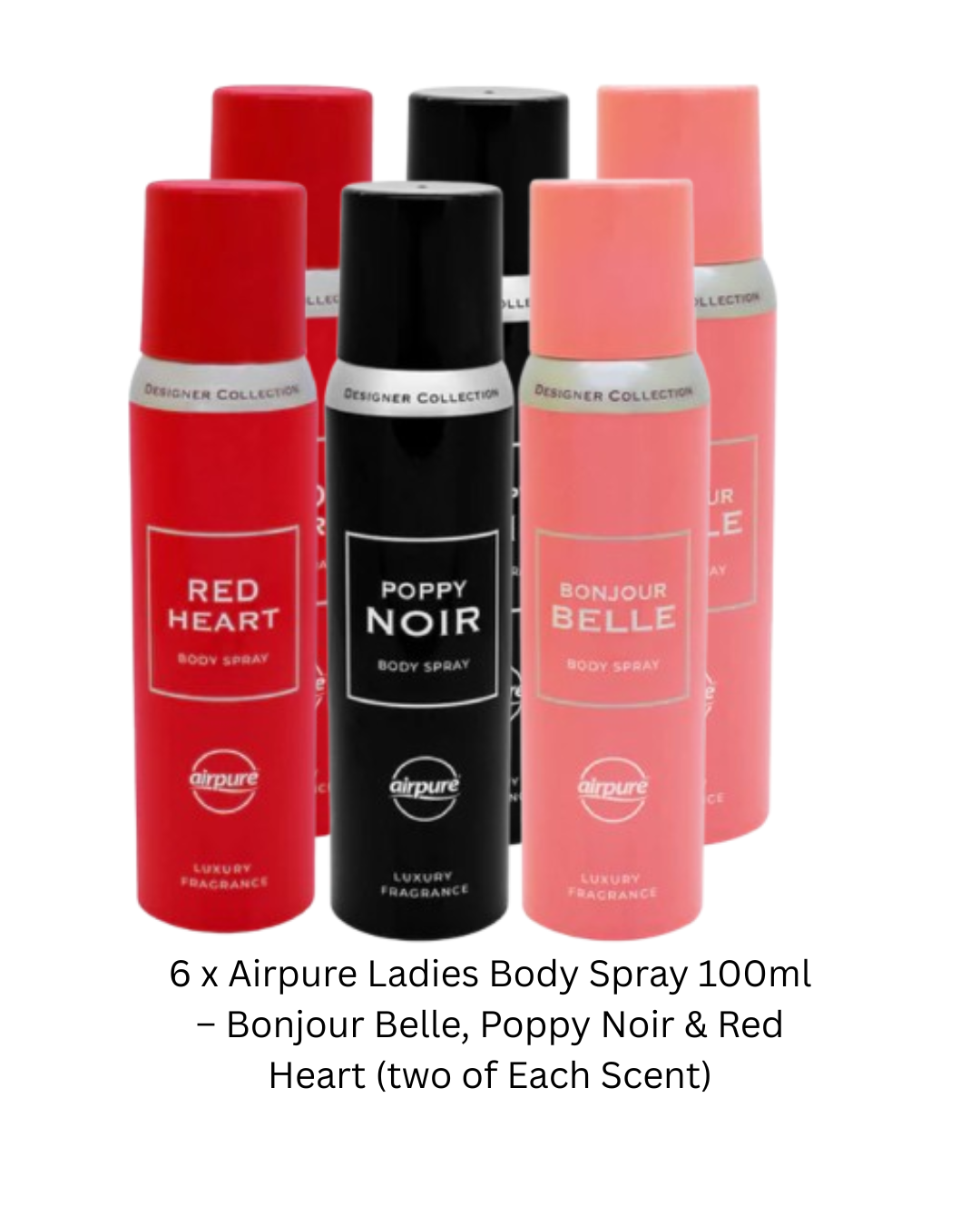 Airpure Designer Collection Body Sprays – Ladies 100ml & Men’s 150ml | Single, 3 Pack & 6 Pack Options