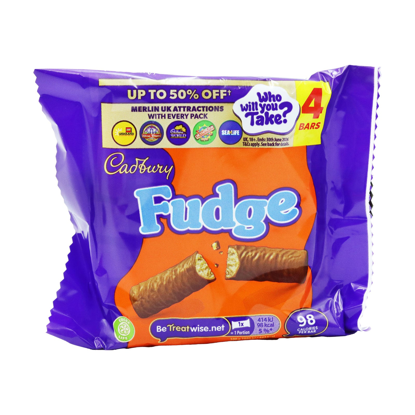Cadbury Fudge Chocolate Bar 4 Pack Multipack 88g