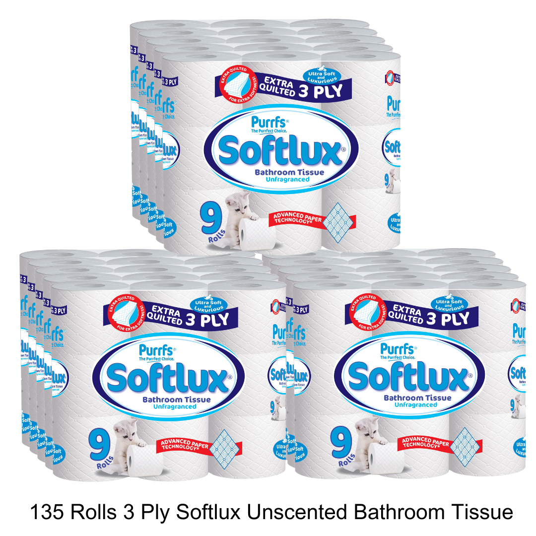 135 Softlux Toilet Rolls 3 Ply Bathroom Tissue Paper 45 x 3 135 Rolls Original Scented Wipes Toilet Tissue