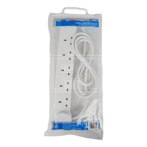 Status 6 Way Extension Socket - White - 2m