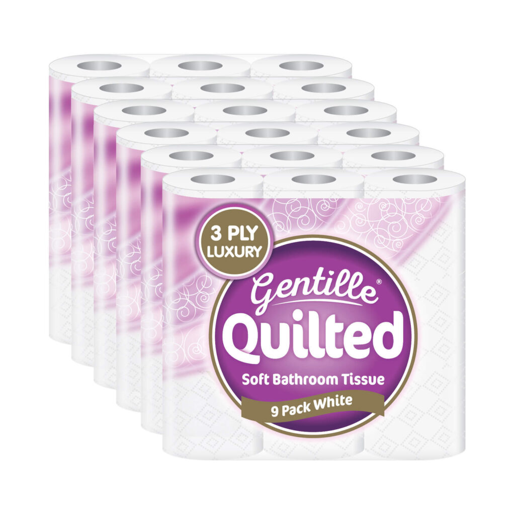 45 Gentille Quilted 3ply Toilet Rolls - 5 Packs of 9 - Premium Quality Tissue Online - Product Image