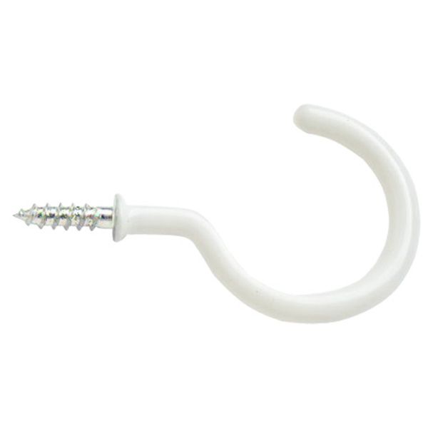 Fastpak 25mm White Plastic Coated Shouldered Cup Hooks - Pack of 7