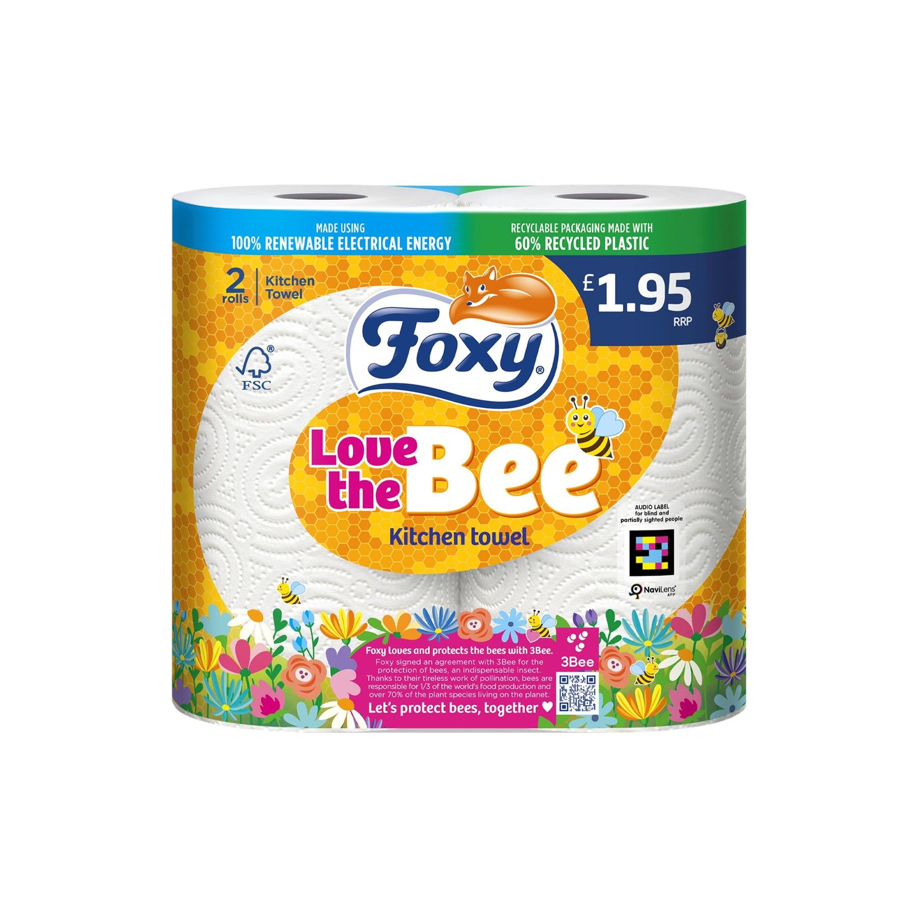 3 ROLLS FOXY LOVE THE BEE KITCHEN ROLL 2plyFSC®