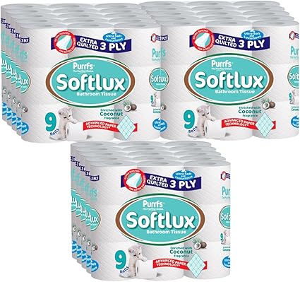 135 Softlux Toilet Rolls 3 Ply Bathroom Tissue Paper (45 x 3) Coconut Scented Toilet Tissue