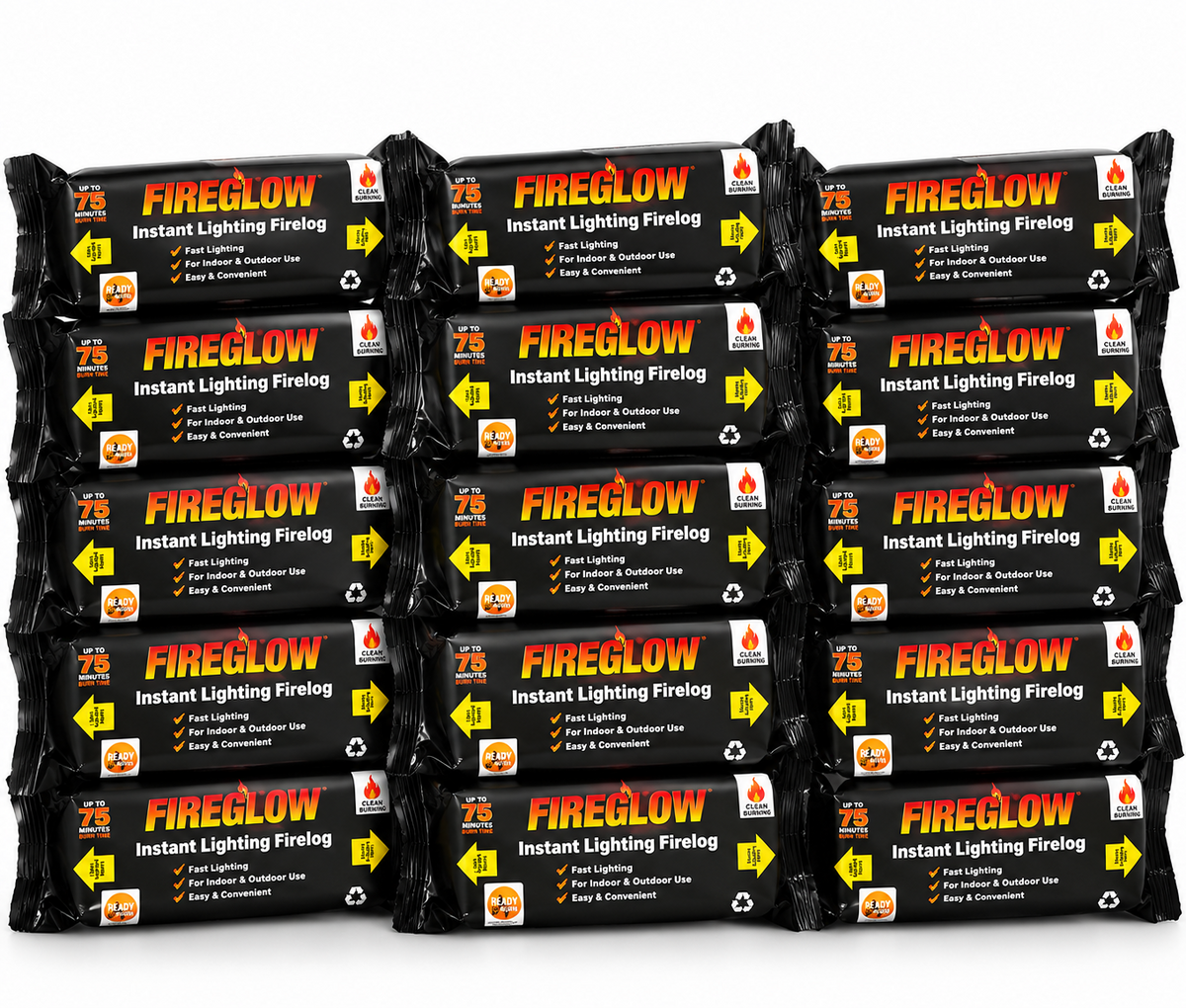 FIREGLOW Instant Lighting Smokeless Fire Logs -Burns for up to 75 Minutes Long Burning Firewood Logs for Fireplace & Fire Pit Heat