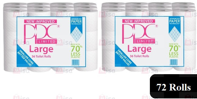 72 Rolls PPC Large 2ply 12m Bathroom Luxury Quilted Toilet Rolls  (2*36pk)