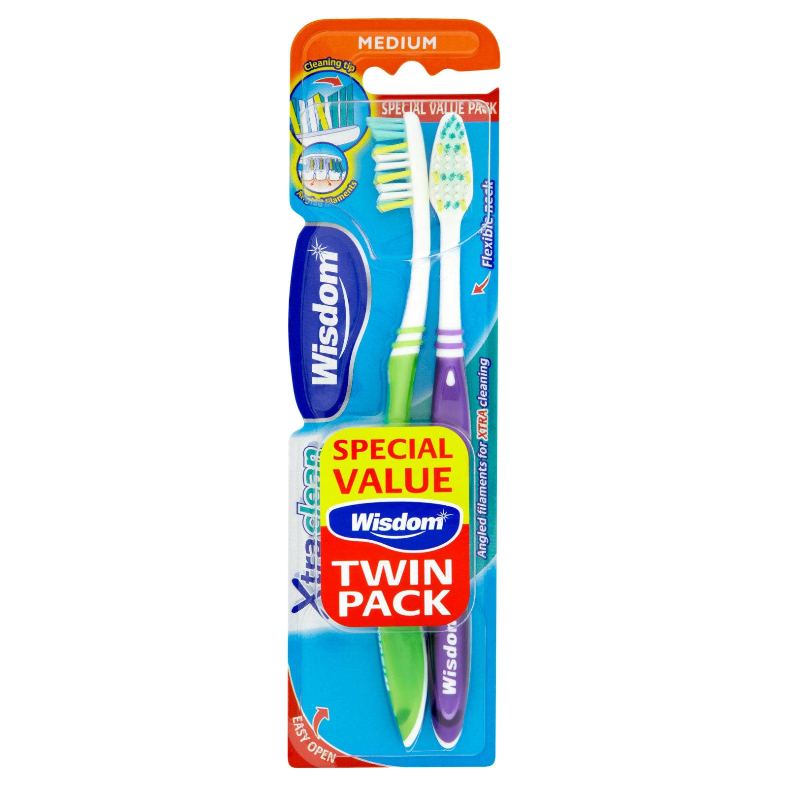 Wisdom Medium Head Xtra Clean Toothbrush Twin Pack