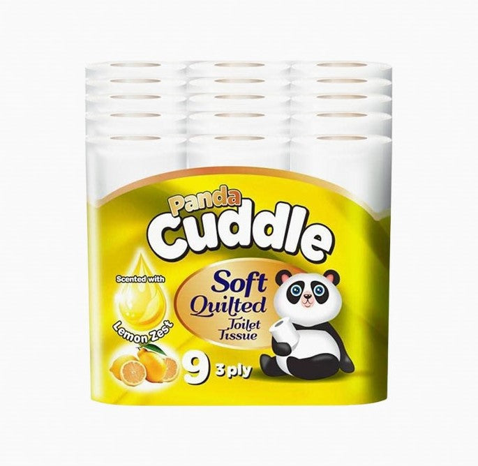  45 Panda Cuddle Lemon Soft Quilted 3 Ply Toilet Tissue Rolls (9 Rolls x 5) - Premium Quality Tissue Online - Product Image