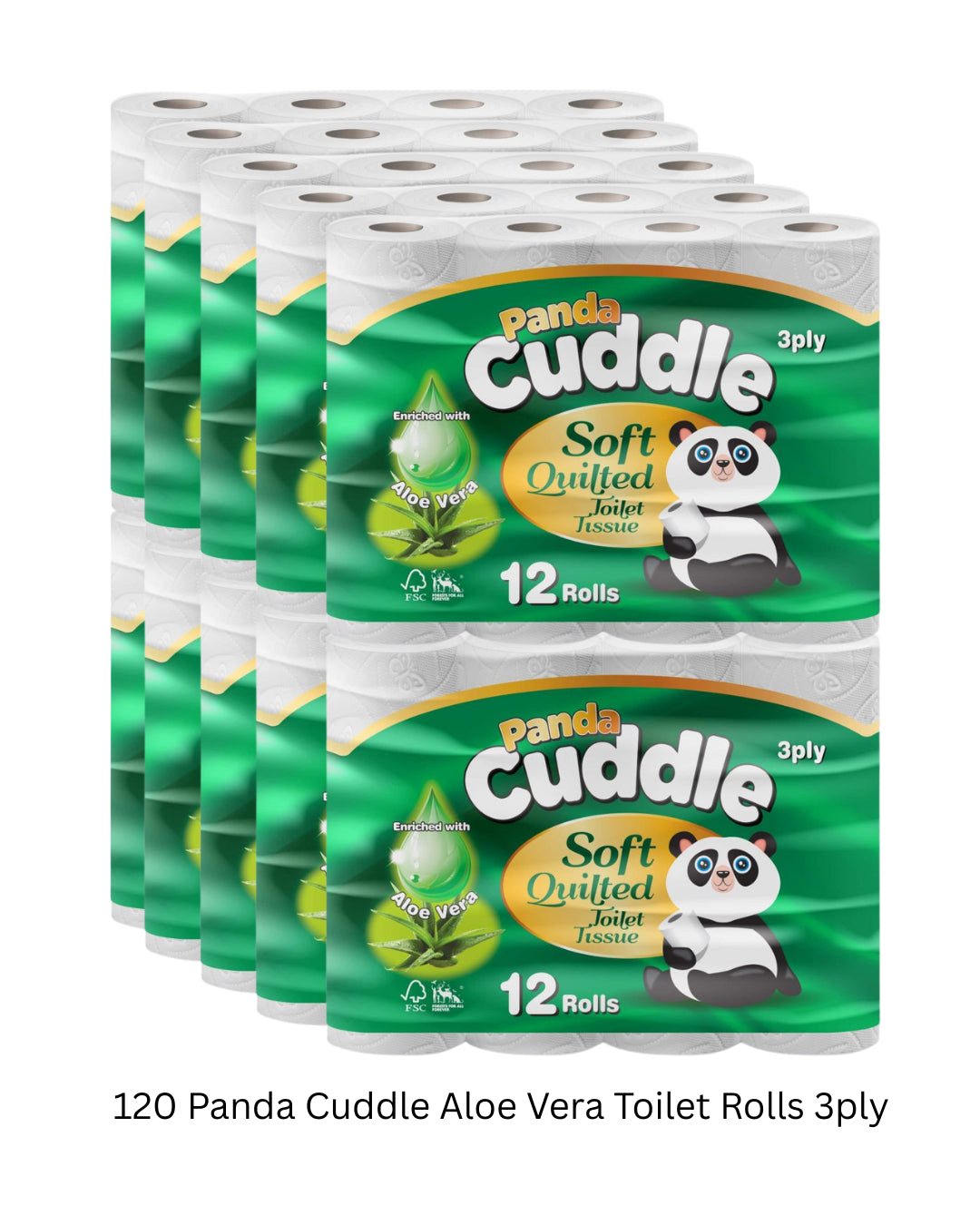 120 Panda Cuddle Aloe Vera Toilet Rolls 3 Ply 160 Sheets Luxury Quilted Rolls