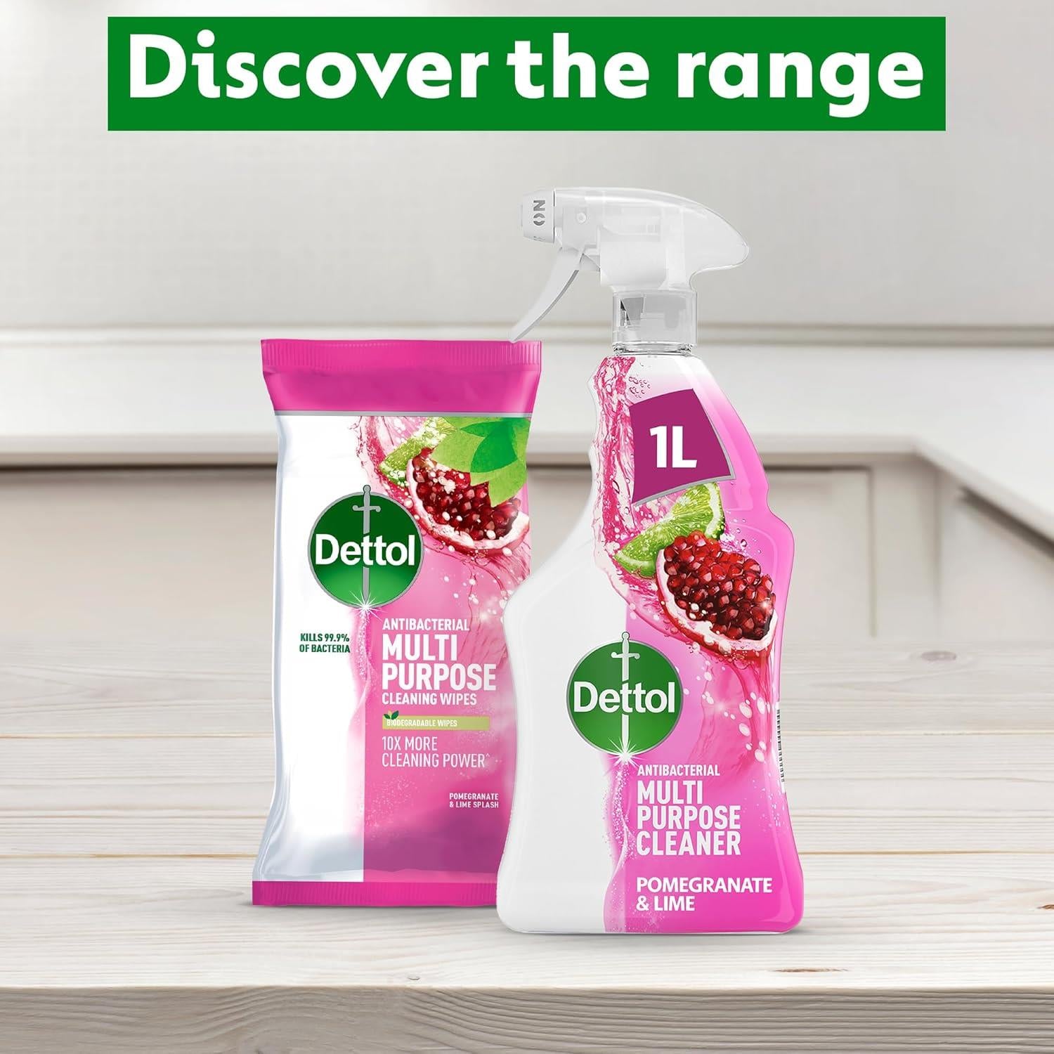 6 x Dettol Power and Fresh Pomegranate and Lime Multi Purpose Spray 1Litre