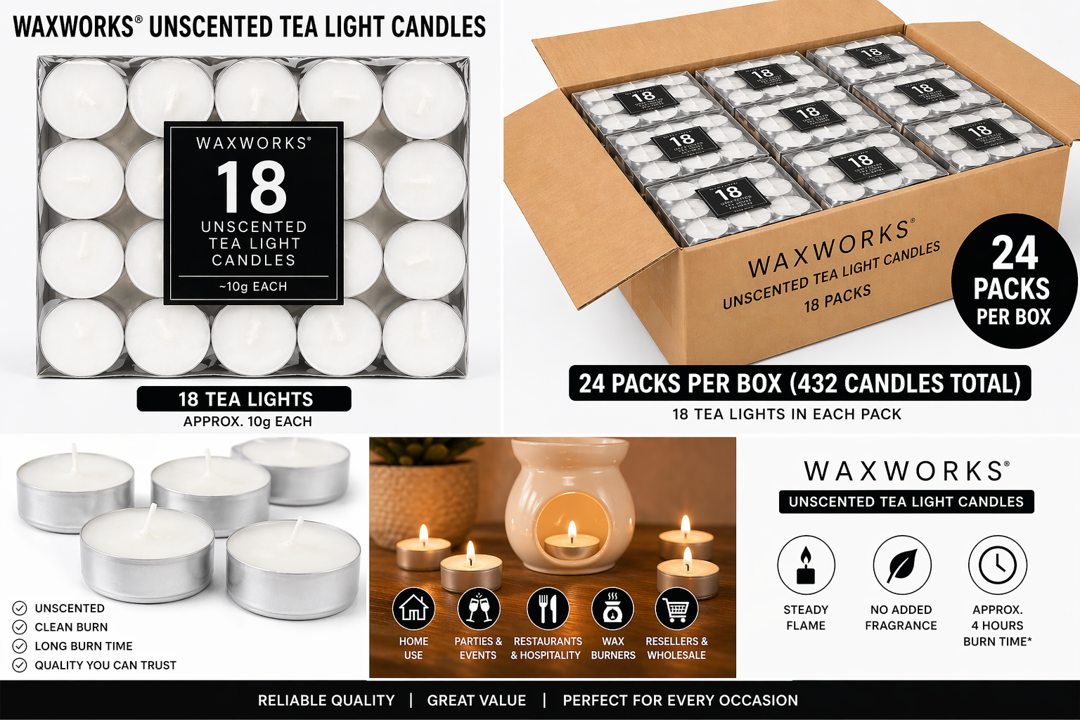 Wax Works Tealight Candles 18pk (10g)
