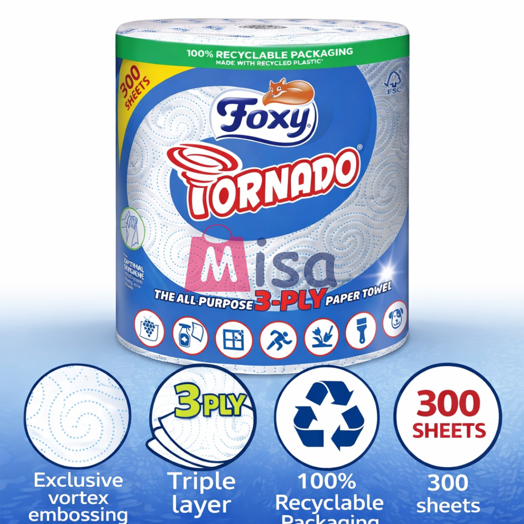 Foxy Tornado | 6 Rolls | 300 Rolls per roll | 3-ply Universal roll | 100% FSC® Certified Paper | 100% Recyclable Packaging