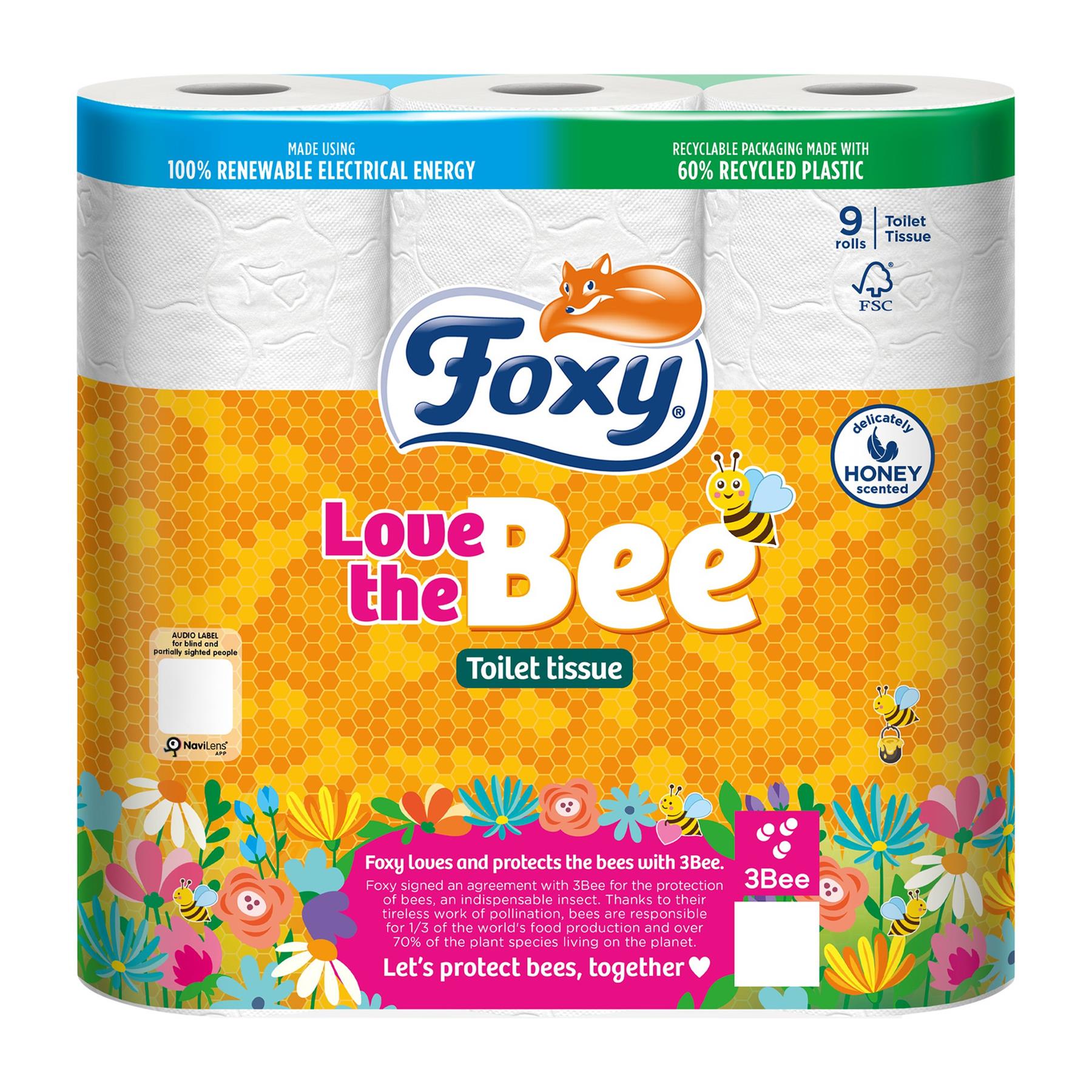 FOXY LOVE THE BEE 9 TOILET ROLLS SOFT QUILTED