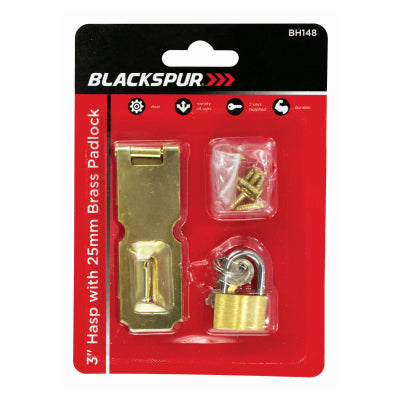 Blackspur 3 Inch Hasp with 25mm Brass Padlock, Gold