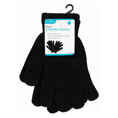 Black Chenille Gloves One Size