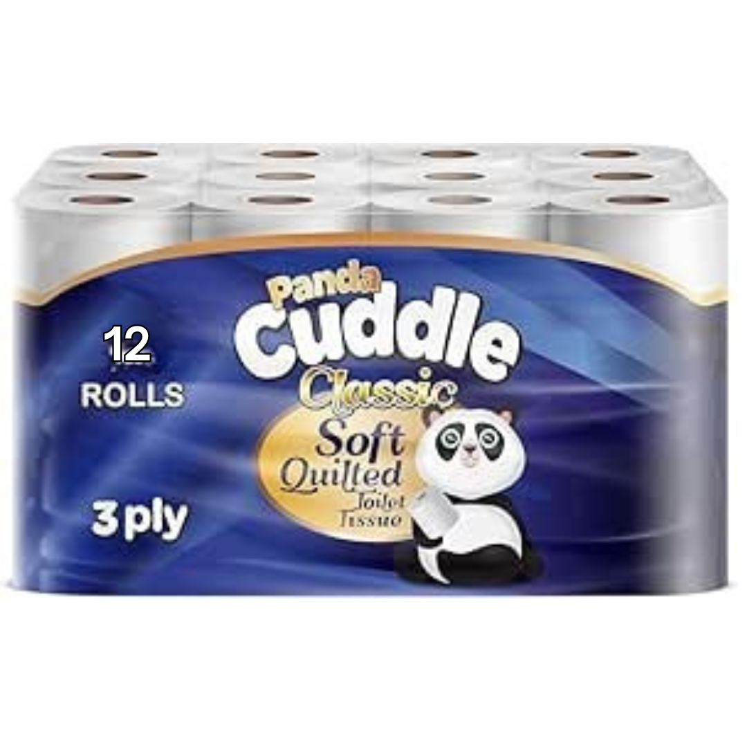 Cuddle Tissue Panda Cuddle Classic 12 Rolls 3 Ply Toilet Tissue Soft Strong Bathroom Pack