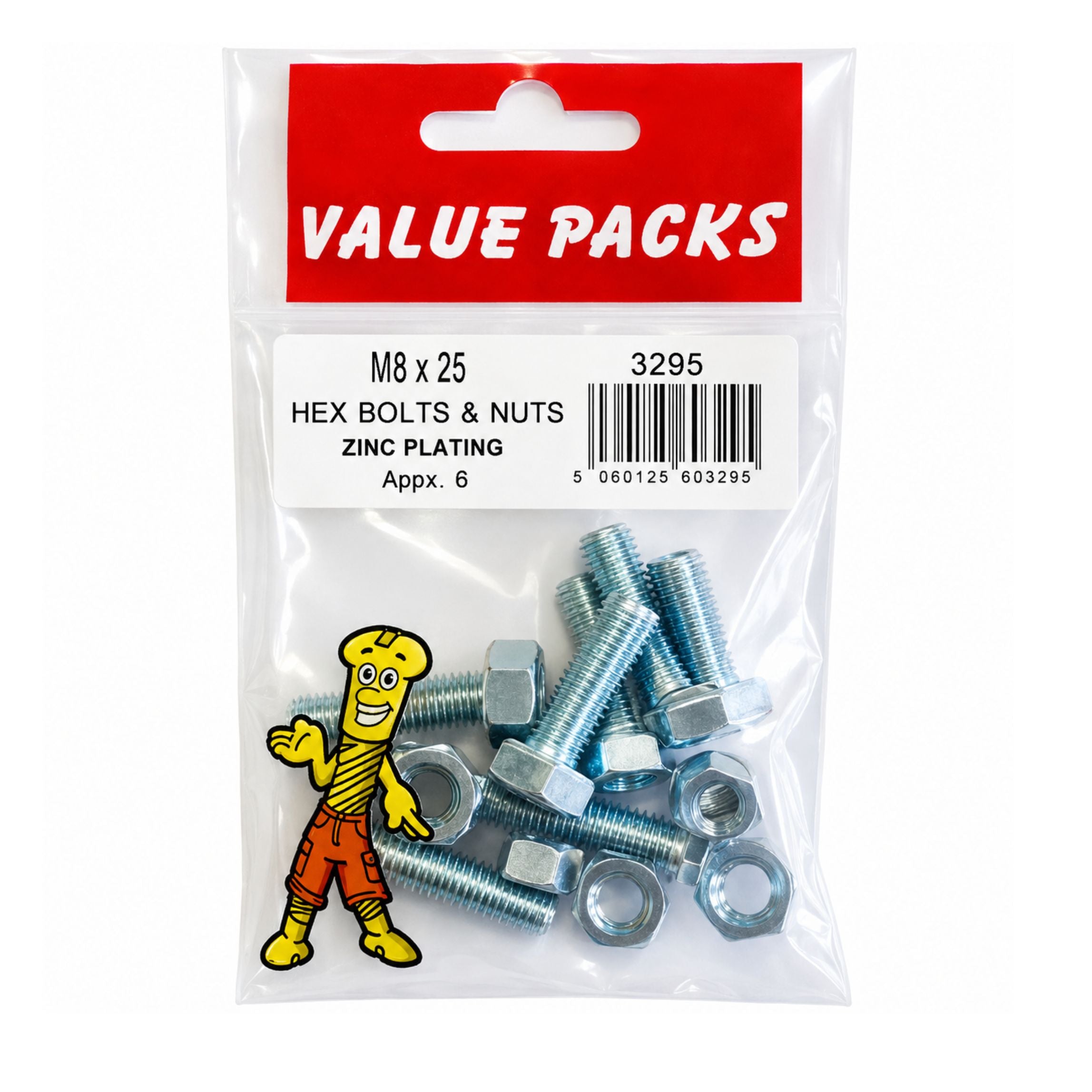 Fast Pak M8 X 25 Hex Bolts & Nuts Zinc 6 Per Pack