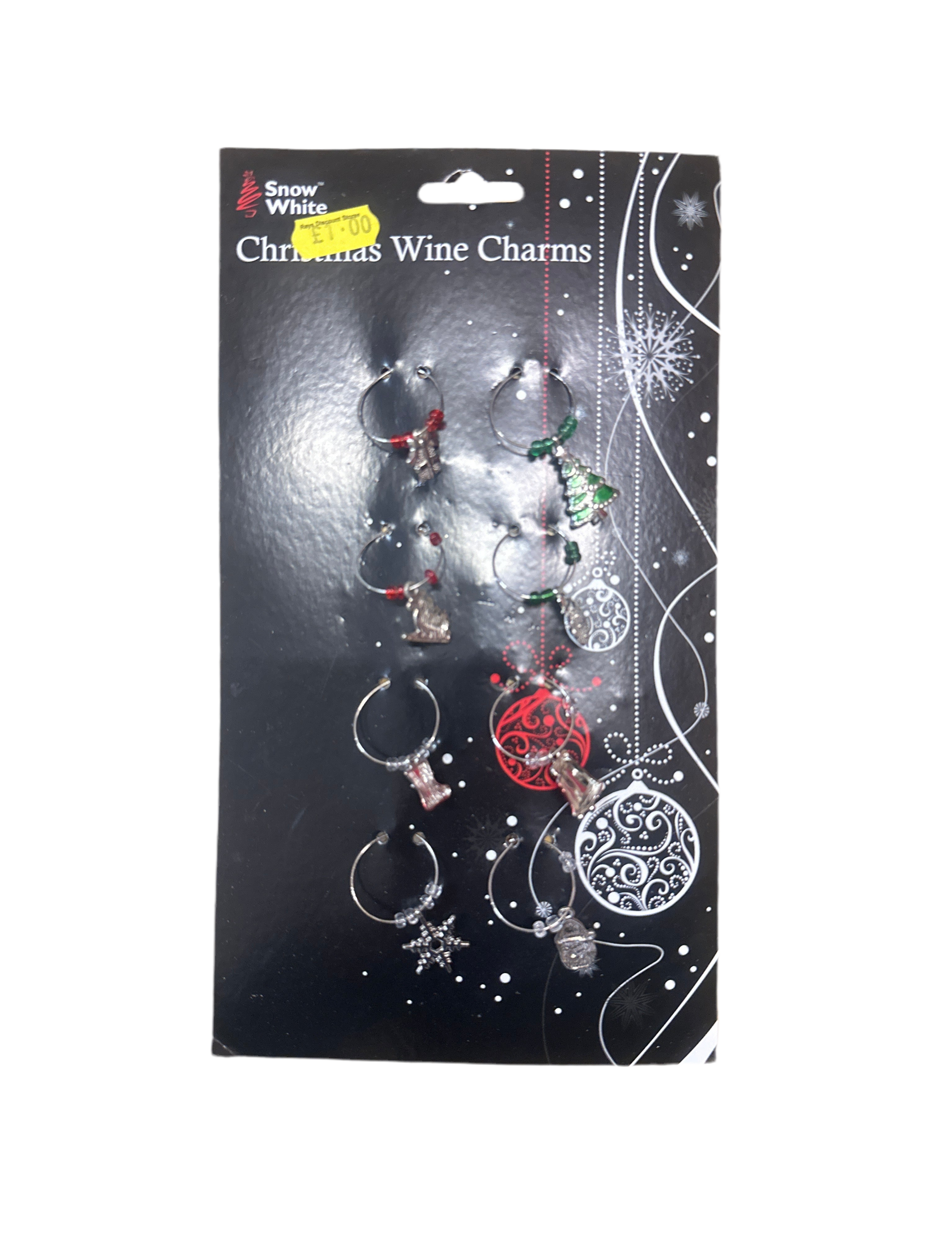 Snow White Christmas Wine Charms 8 Pieces Card