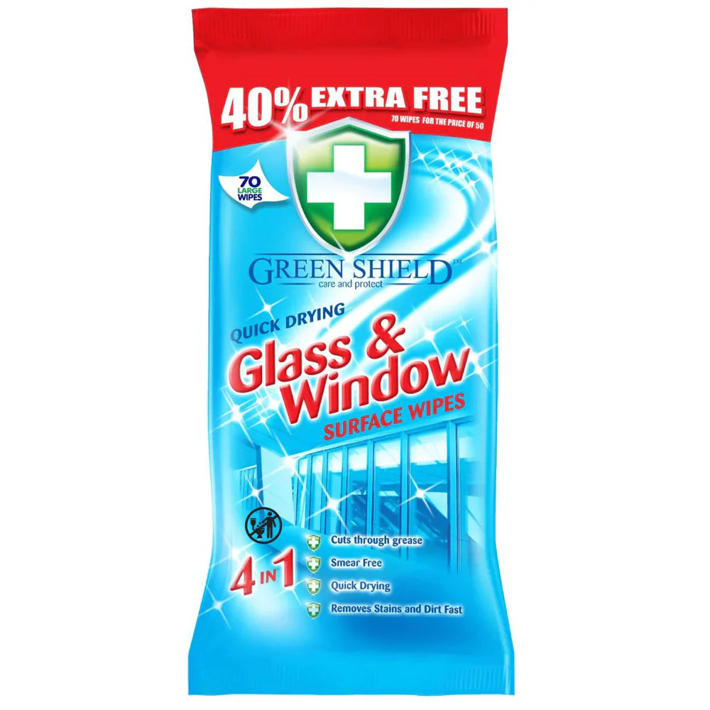  Green Shield Quick Drying Glass & Window Surface 70 Wipes 12 Pack - Premium Quality Tissue Online - Product Image