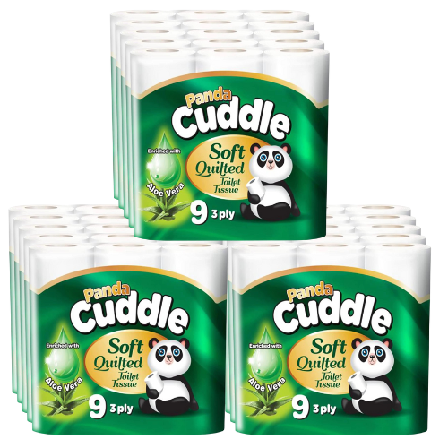 135 Rolls Panda Cuddle Aloe Vera Soft Quilted 3 Ply 160 Sheets Toilet Tissue Rolls