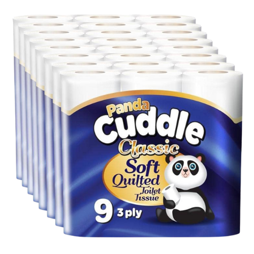72 Rolls Panda Cuddle Classic 3 Ply Toilet Rolls Unscented Soft Quilted