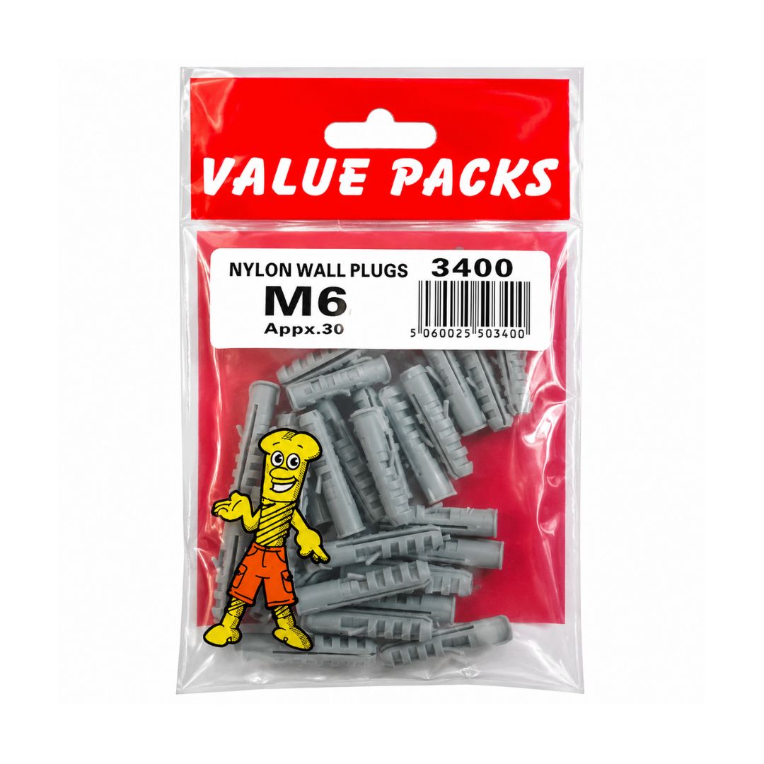 6mm Nylon Wall Plugs 30 Per Pack
