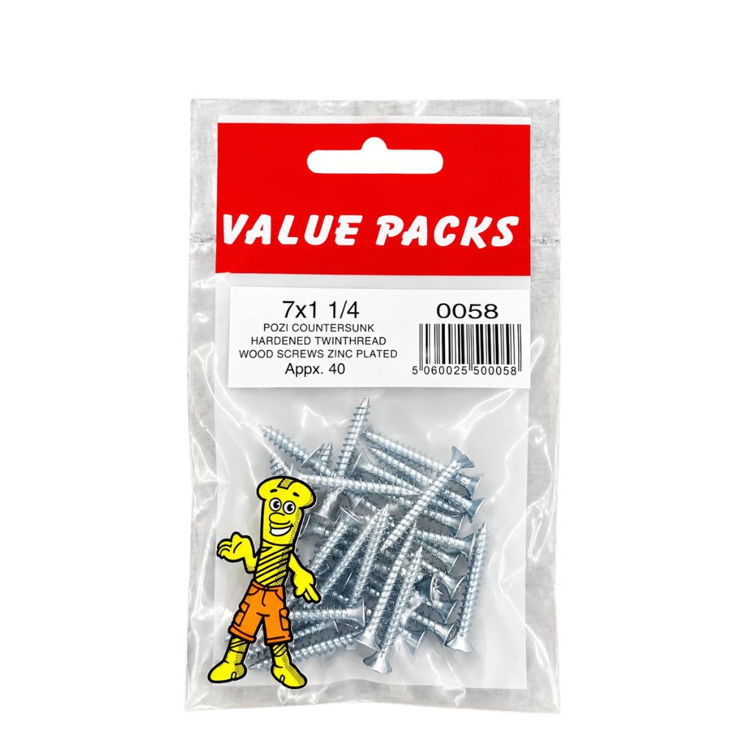 Pozi Countersunk Twinthread Wood Screws (7mm x 1 1/4'')