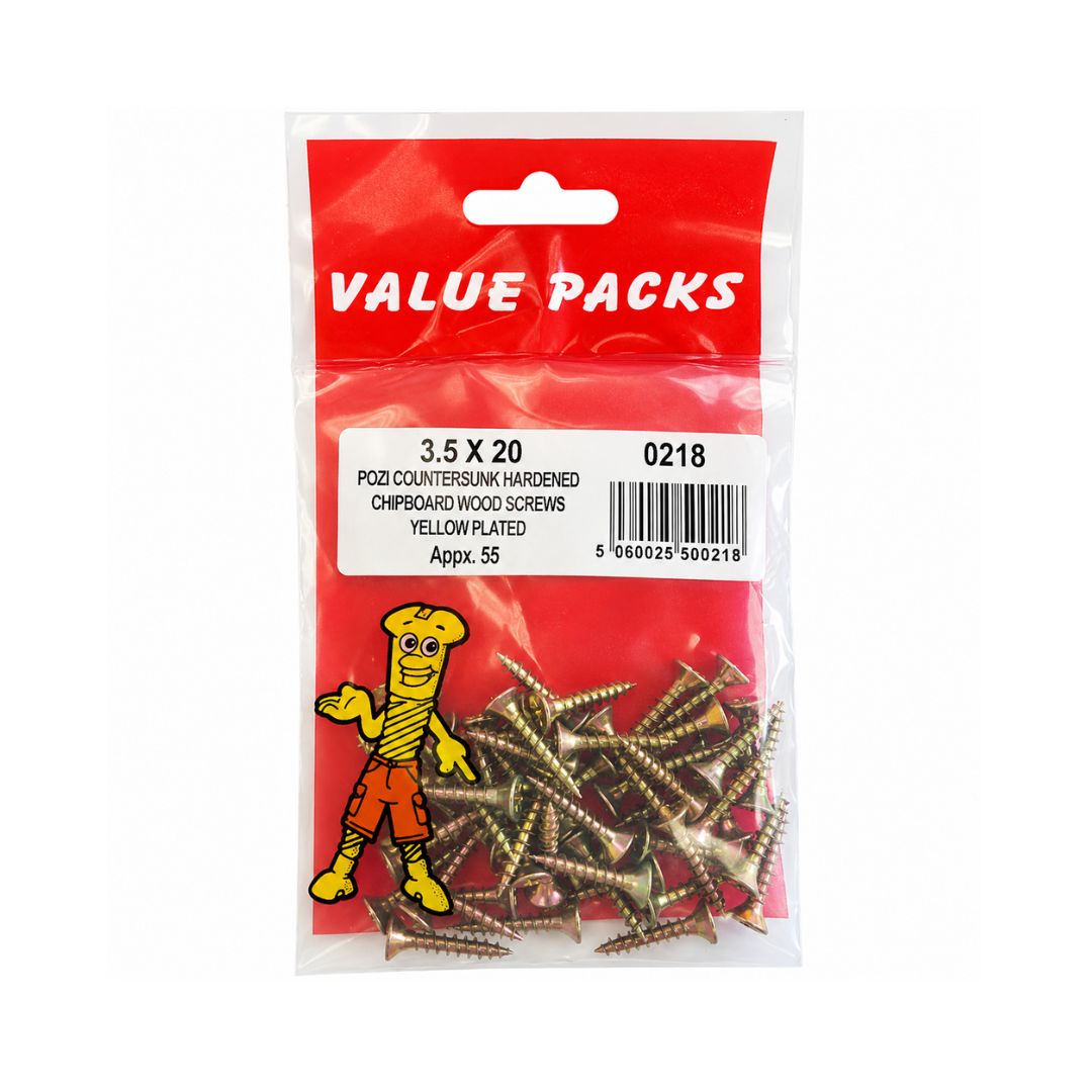 Fastpak Yellow Zinc Plated Countersunk Pozi Chipboard Screws 3.5 x 20mm