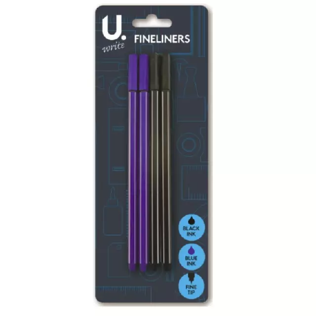 4 Pack Fineliners 2 Black 2 Blue Pens