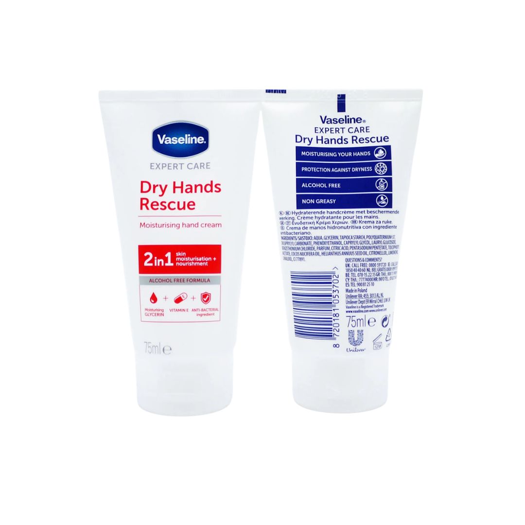 Vaseline Dry Hands Rescue 2 in 1 Hand Cream 75ml Intensive Repair ...