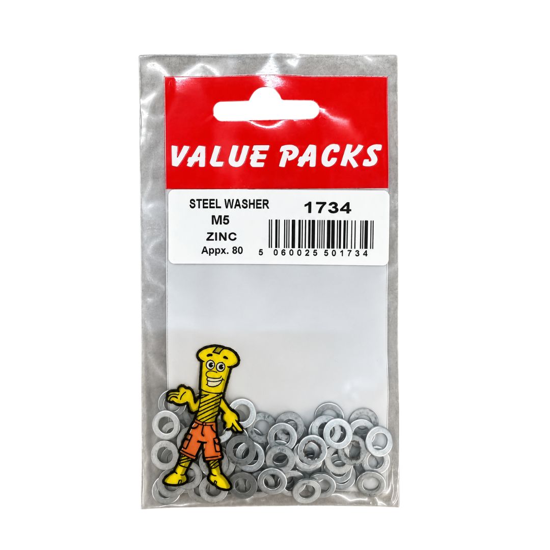 Zinc Plated Flat Washers B.Z.P M5 80 Pack