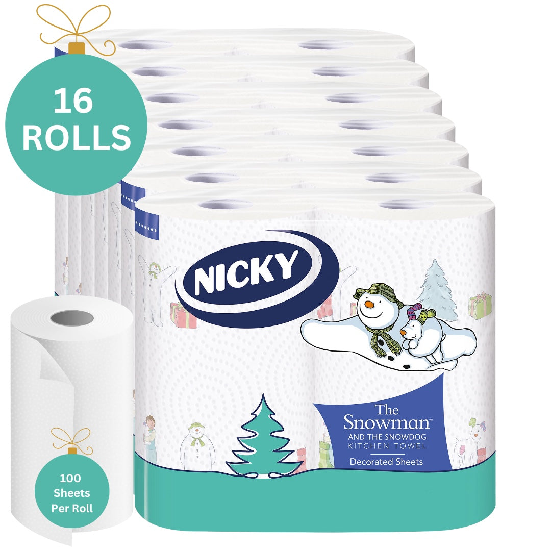 16 NICKY The Snowman & The Snowdog Decorated 8 x 2pk Kitchen Roll