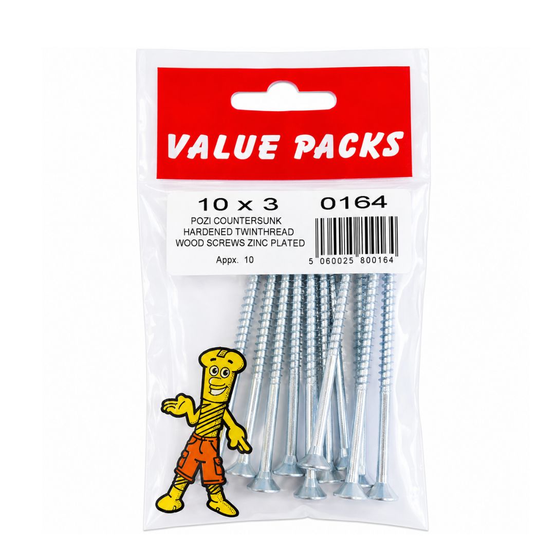 Fast Pak Value 0164 10 x 3'' Pozi czk Hardened Twinthread Woodscrews Zinc 10 Per Pack