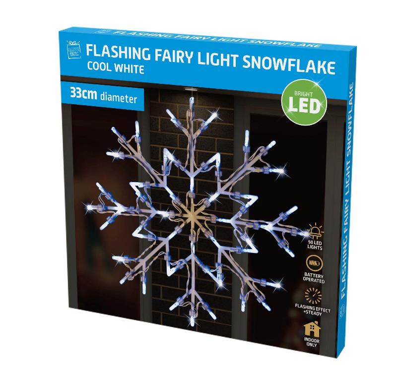 Flashing Fairy Light Snowflake 33cm Diameter Bright LED