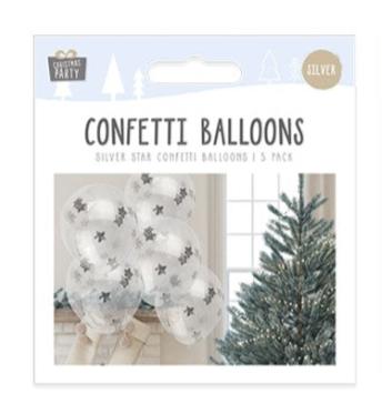 Christmas Confetti Ballons Silver Star Confetti Ballons 5 Pack