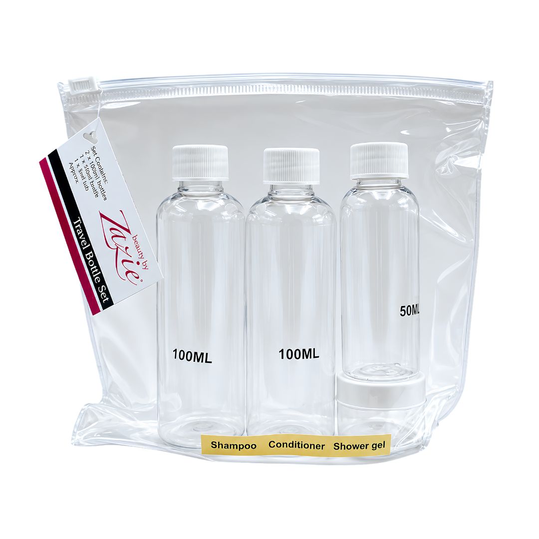 Zazie Travel Bottles & Bag Refillable Leak-Proof Travel Toiletry Bottle Set with Storage Bag