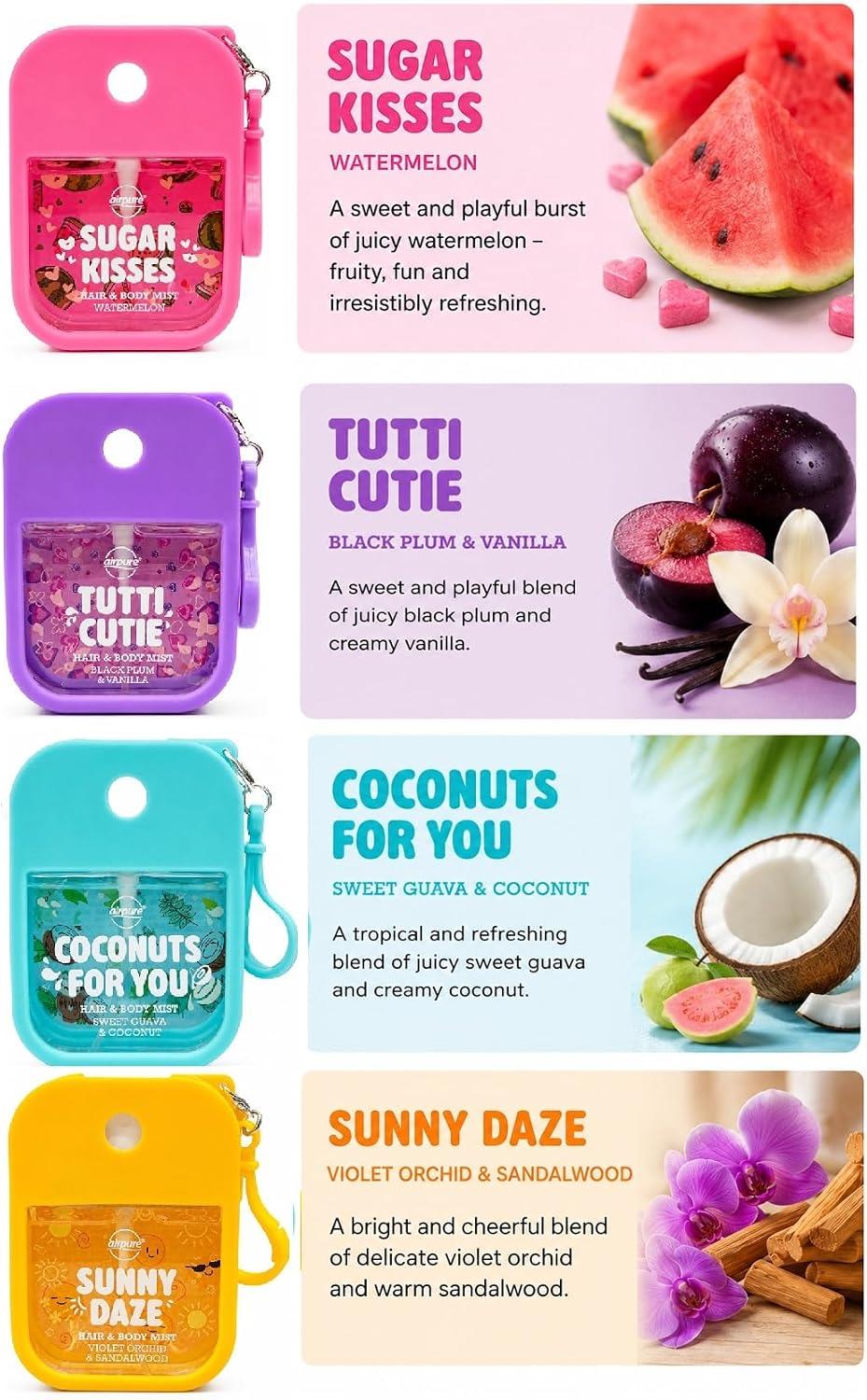 Airpure Hair & Body Mist keyring ( Tutti Cutie, Sunny Daze, Sugar Kisses,Coconut)