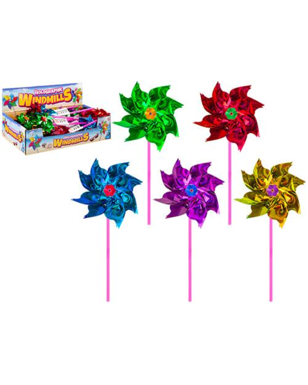 9cm Holographic Mini Windmills – Assorted