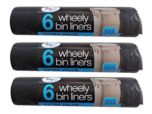 Tidyz 6 Wheely Bin Liners 300 Litre Waste Bin Bags Fits Bins 230 x 143cm, Black