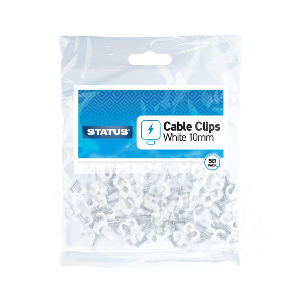 10mm - White - Status - Round Cable Clips - 50 pk - in Poly Bag - in Colour CDU